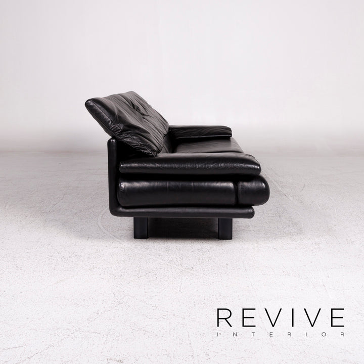 B&amp;B Italia Alanda Leather Sofa Black Three Seater Feature Paolo Piva Couch #10119