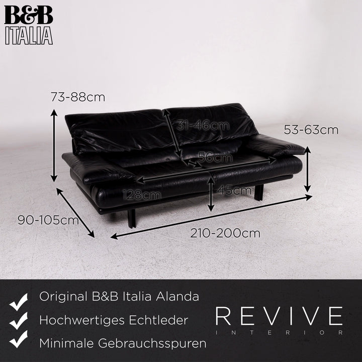 B&amp;B Italia Alanda Leather Sofa Black Three Seater Feature Paolo Piva Couch #10119