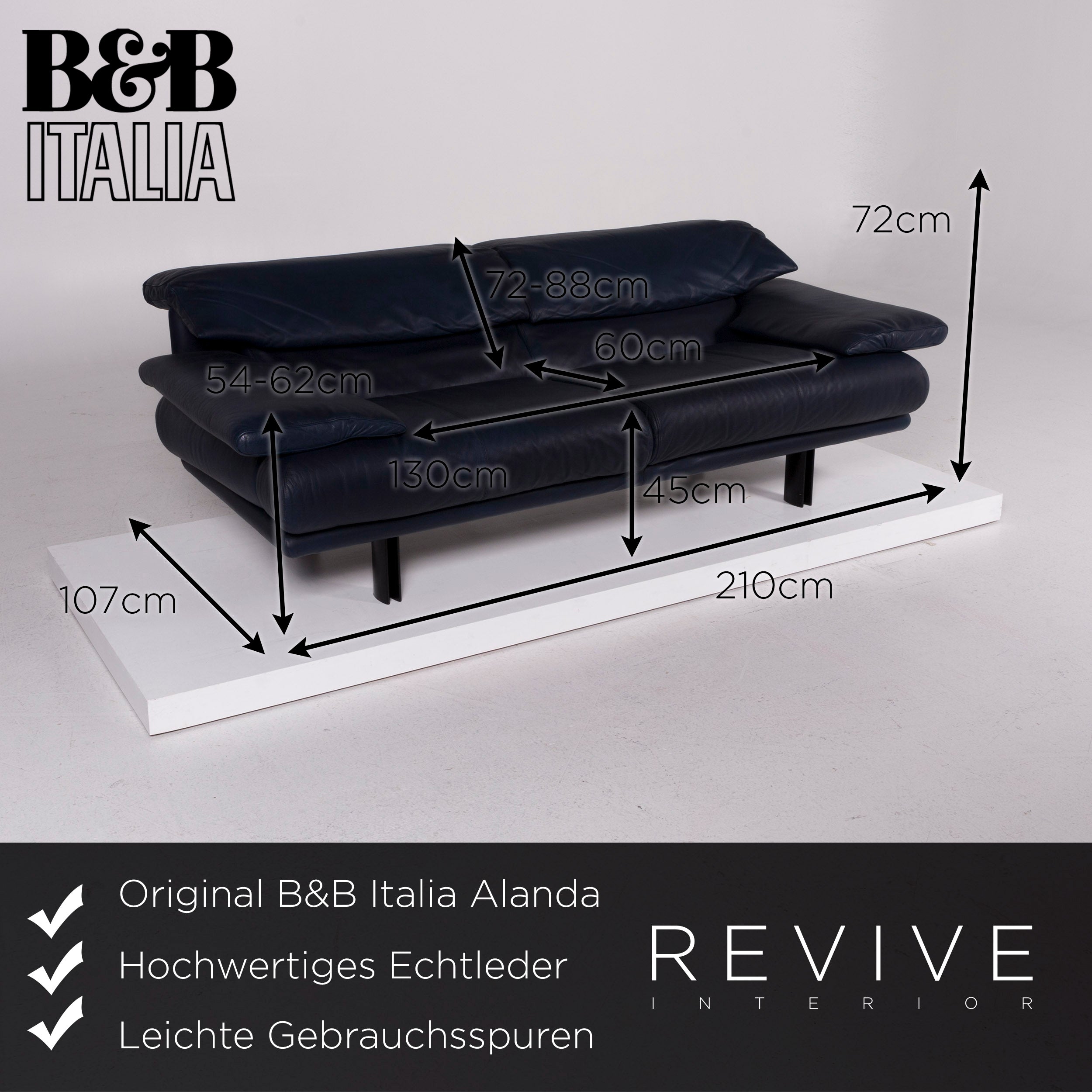 B&B Italia Dreisitzer Alanda Blau Leder - 2. Hand - Revive.de