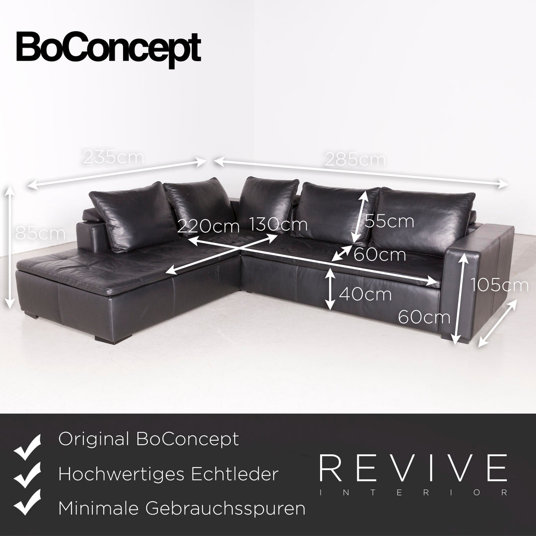 BoConcept Designer Leather Corner Sofa Black Real Leather Sofa Couch #7687
