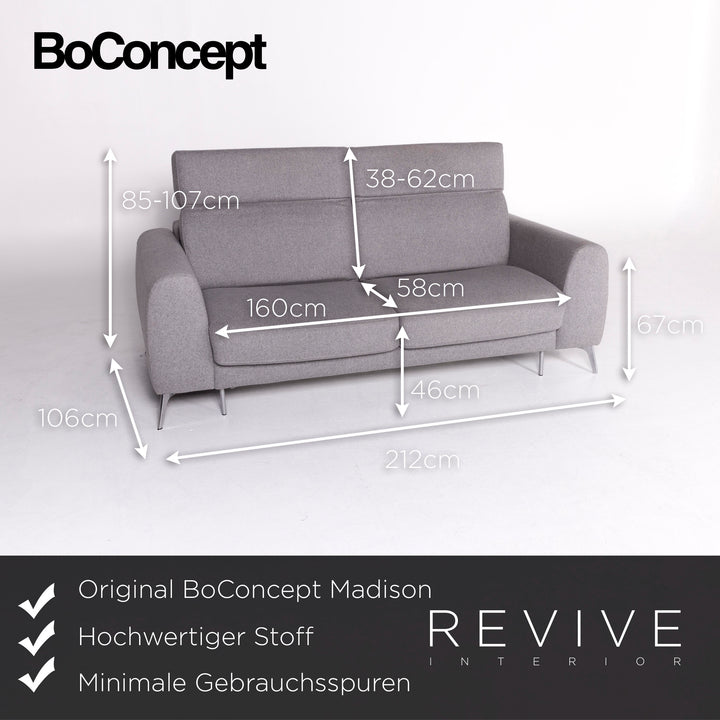 BoConcept Madison Designer Fabric Gray Function Sofa Bed Two Seater Couch #8842