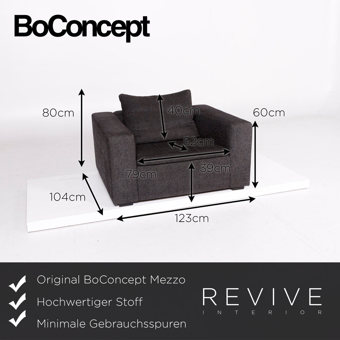 BoConcept Mezzo Stoff Sofa Garnitur Anthrazit Schwarzgrau 1x Zweisitzer 1x Sessel 1x Hocker #11264