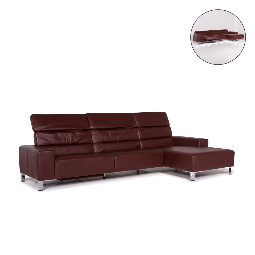 Brühl & Sippold Leder Ecksofa Bordeaux Dunkelrot Rotbraun Sofa Funktion Couch #12053