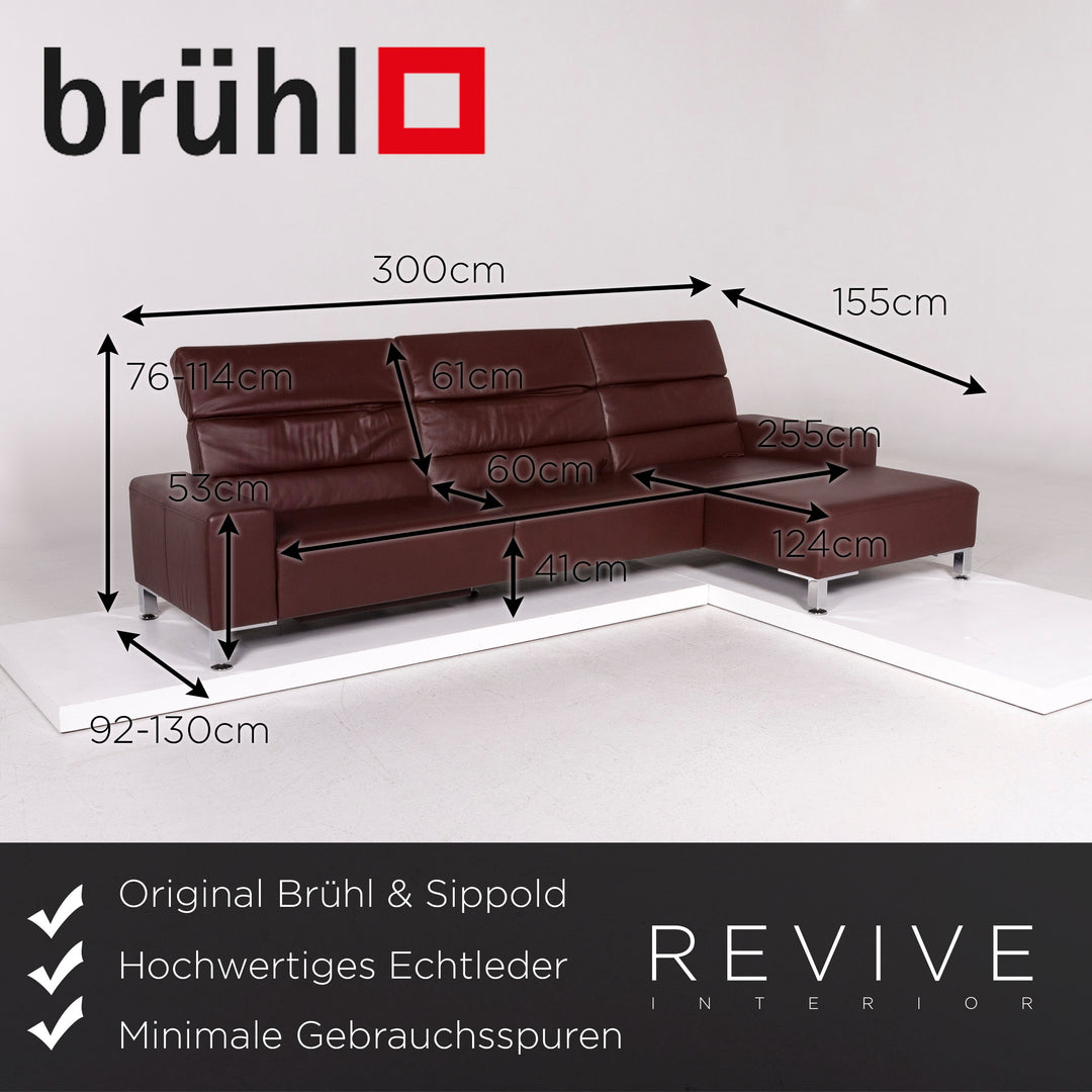 Brühl & Sippold Leder Ecksofa Bordeaux Dunkelrot Rotbraun Sofa Funktion Couch #12053