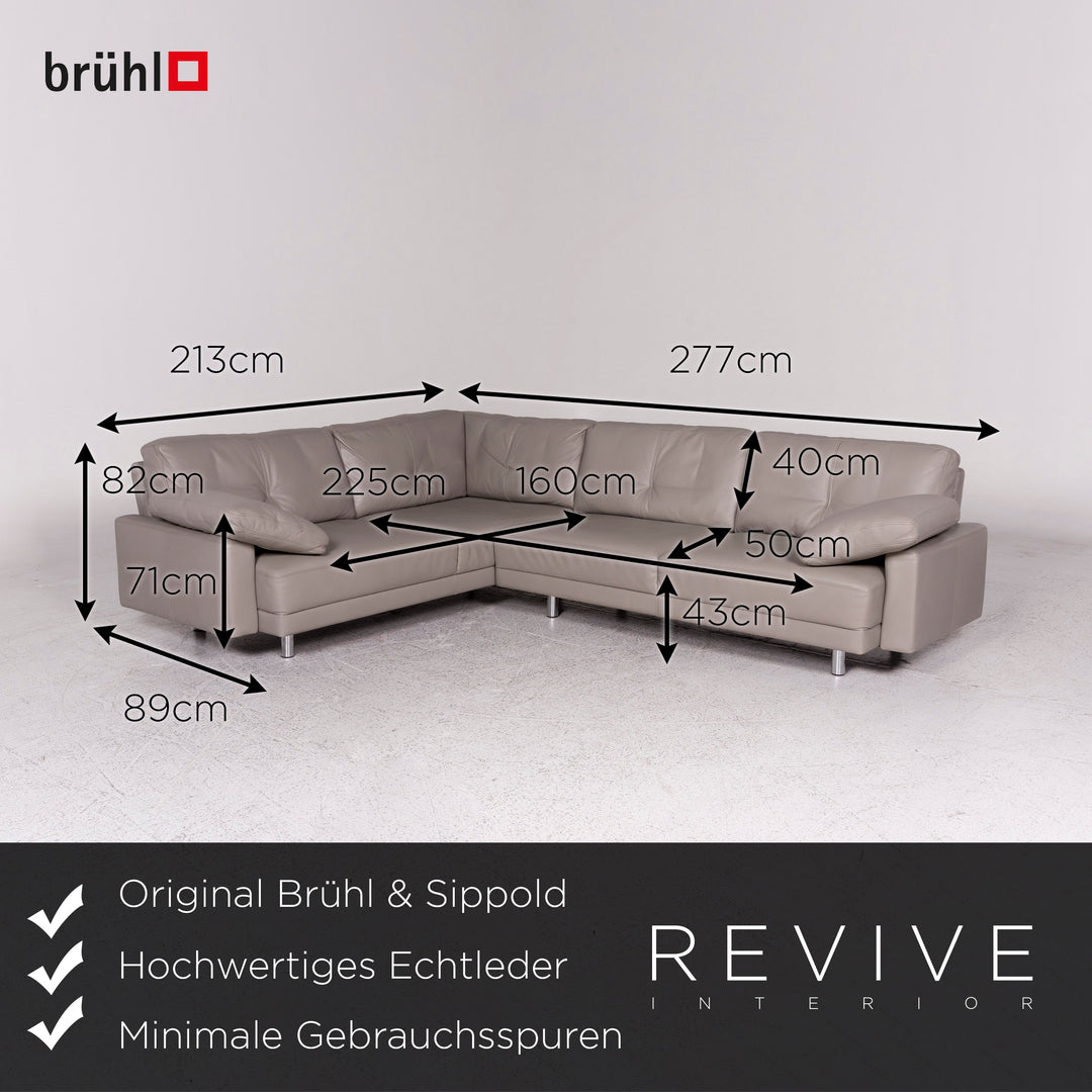 Brühl &amp; Sippold Leather Corner Sofa Gray Couch #9139