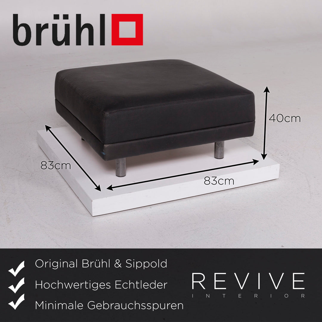 Brühl &amp; Sippold Leather Sofa Set Black Corner Sofa Stool #11921