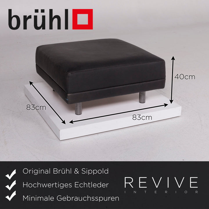 Brühl &amp; Sippold Leather Sofa Set Black Corner Sofa Stool #11921