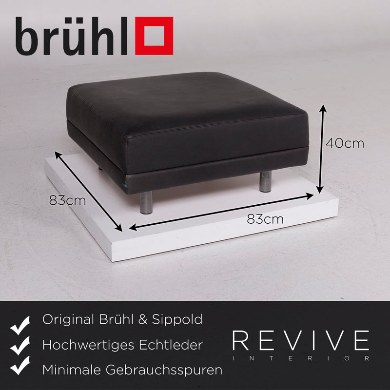 Brühl & Sippold Leder Sofa Garnitur Schwarz Ecksofa Hocker 