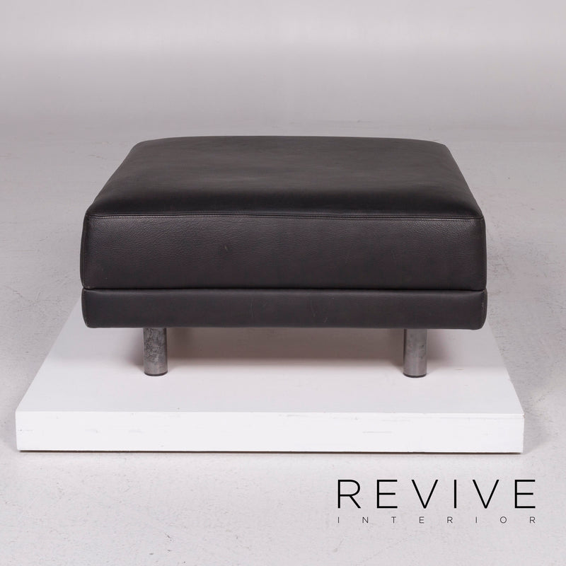 Brühl & Sippold Leder Sofa Garnitur Schwarz Ecksofa Hocker 