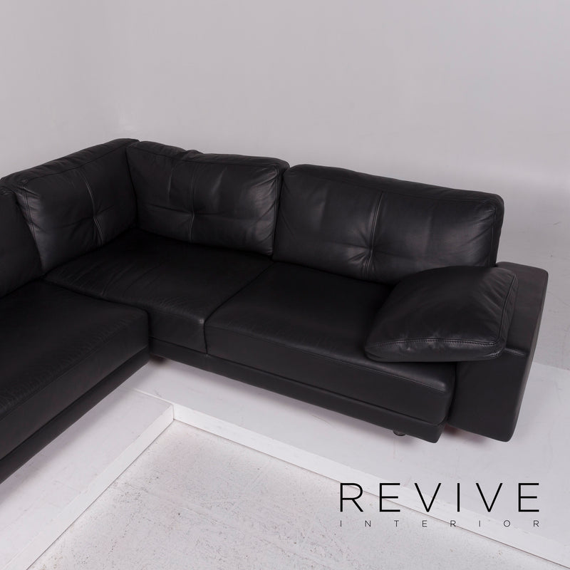 Brühl & Sippold Leder Sofa Garnitur Schwarz Ecksofa Hocker 