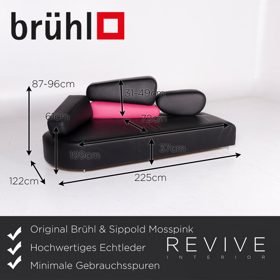 Brühl & Sippold Mosspink Leder Sofa inkl. Hocker Schwarz Pink Dreisitzer Kati Meyer-Brühl Couch #10895