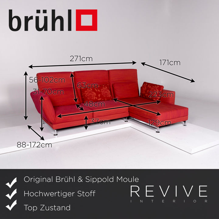 Brühl & Sippold Moule Stoff Ecksofa Rot Sofa Relaxfunktion Funktion Couch #11042