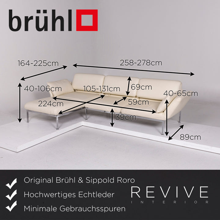 Brühl & Sippold Roro Leder Ecksofa Creme Sofa Funktion Relaxfunktion Schlaffunktion Couch #11186