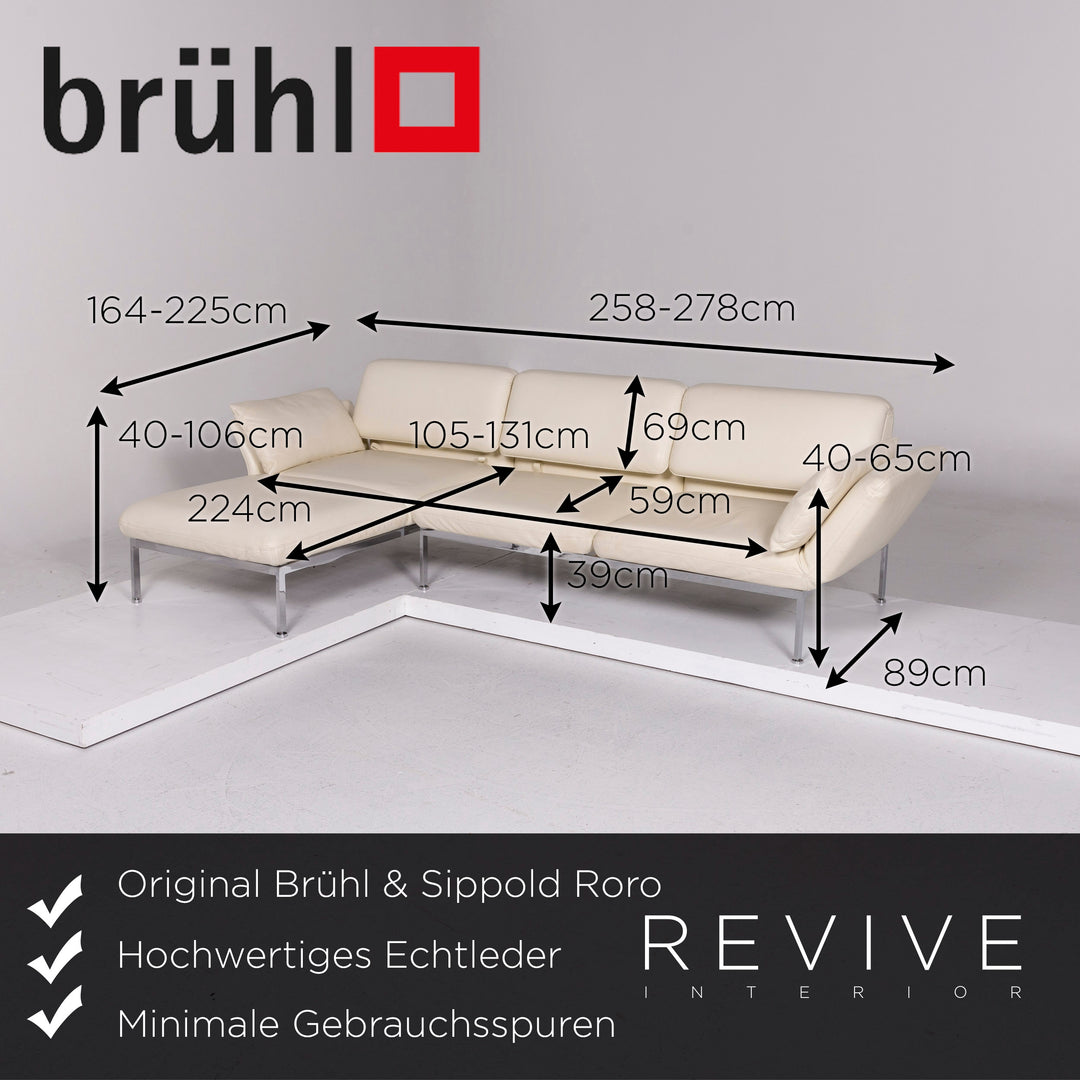 Brühl &amp; Sippold Roro leather corner sofa cream sofa function relaxation function sleeping function couch #11186