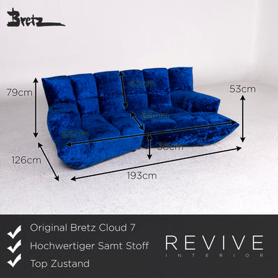 Bretz Cloud 7 Samt Stoff Sofa Blau Zweisitzer Couch #9811