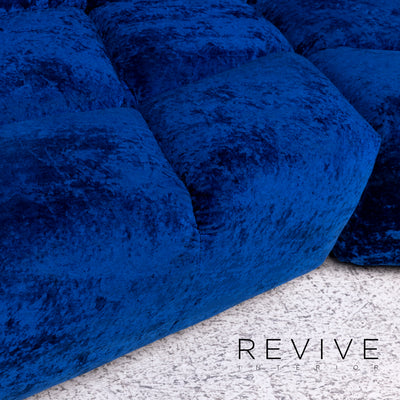 Bretz Cloud 7 Samt Stoff Sofa Blau Zweisitzer Couch #9811