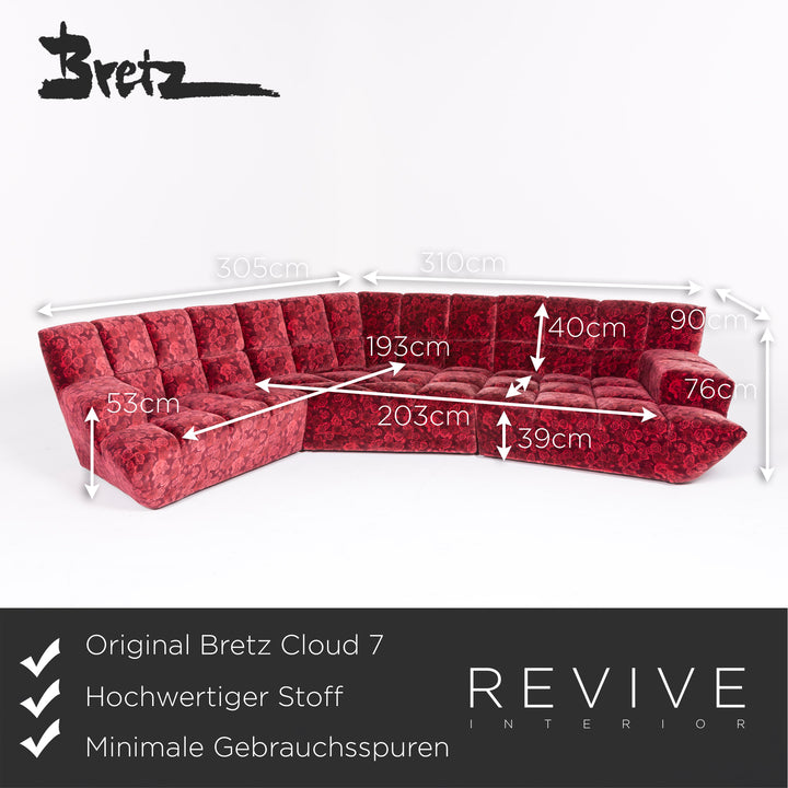 Bretz Cloud 7 Fabric Corner Sofa Red Pattern Sofa Couch #8543