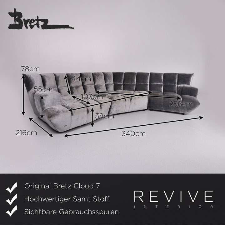 Bretz Cloud 7 Velvet Fabric Velor Corner Sofa Silver Sofa Couch Bretz Brothers #10822
