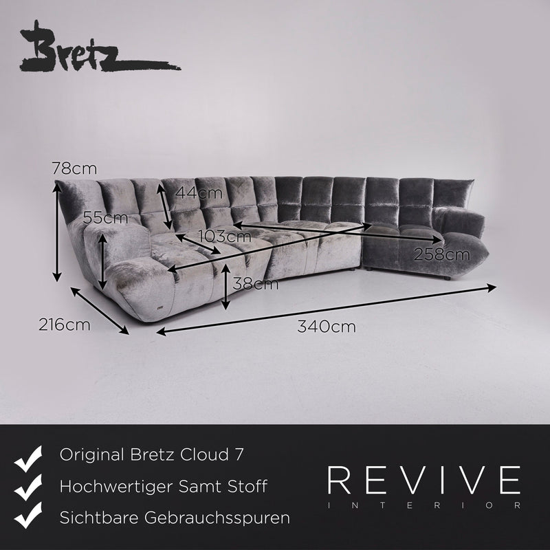 Bretz Cloud 7 Samt Stoff Velours Ecksofa Silber Sofa Couch Bretz Brothers 