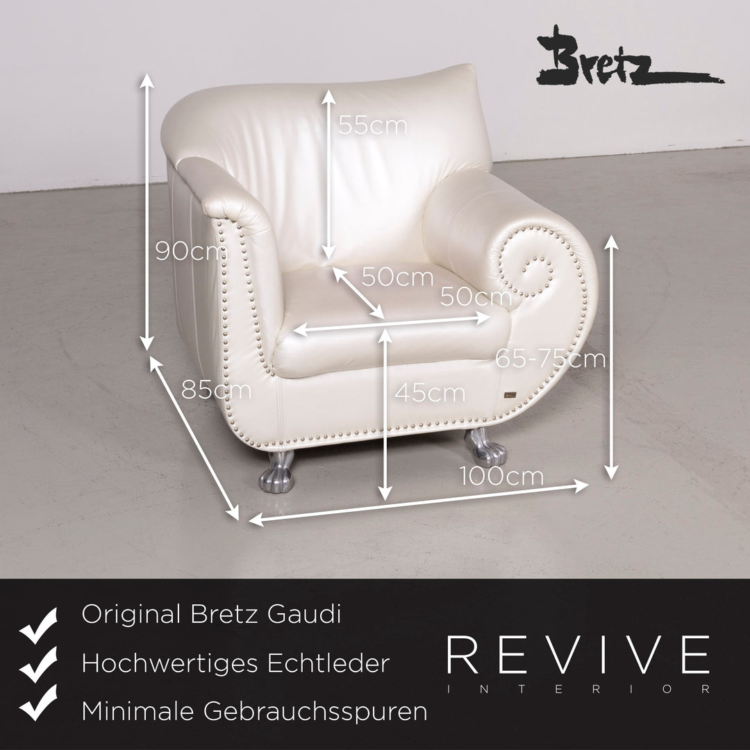 Bretz Gaudi Designer Leder Sofa Sessel Couchtisch Garnitur Weiß Perlmutt Couch #7368