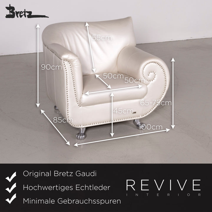 Bretz Gaudi Designer Leder Sofa Sessel Couchtisch Garnitur Weiß Perlmutt Couch #7368