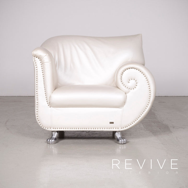 Bretz Gaudi Designer Leather Sofa Armchair Coffee Table Set White Mother of Pearl Couch #7368