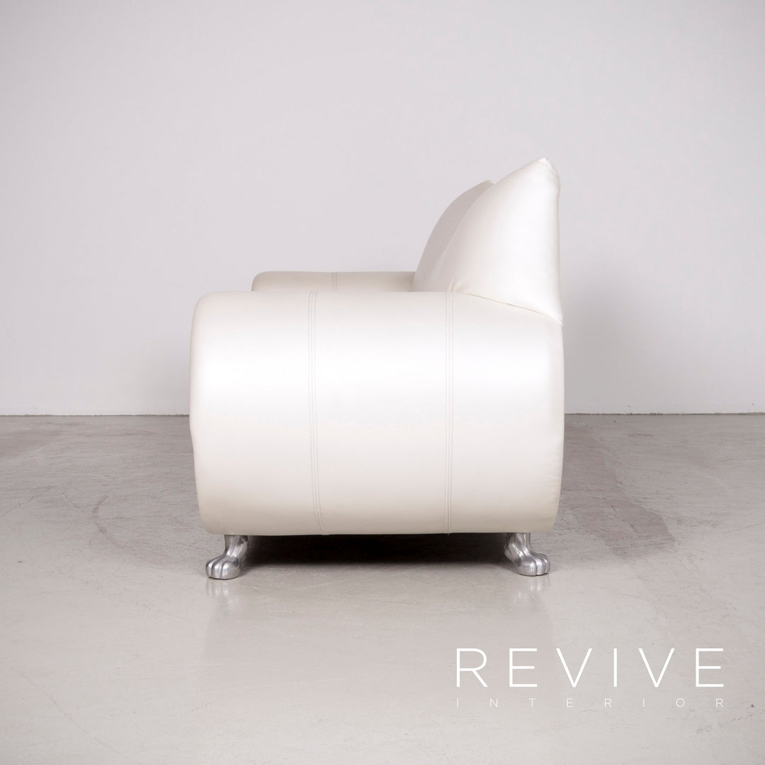 Bretz Gaudi Designer Leder Sofa Sessel Couchtisch Garnitur Weiß Perlmutt Couch #7368