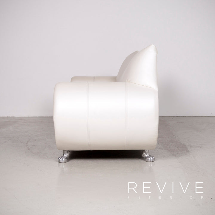 Bretz Gaudi Designer Leather Sofa Armchair Coffee Table Set White Mother of Pearl Couch #7368