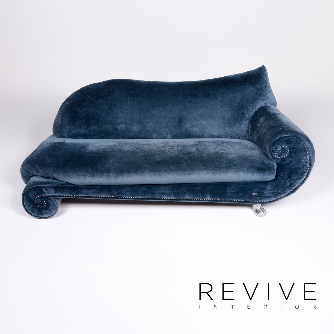 Bretz Gaudi Designer Samt Sofa Blau Dreisitzer Couch Récamière #8522
