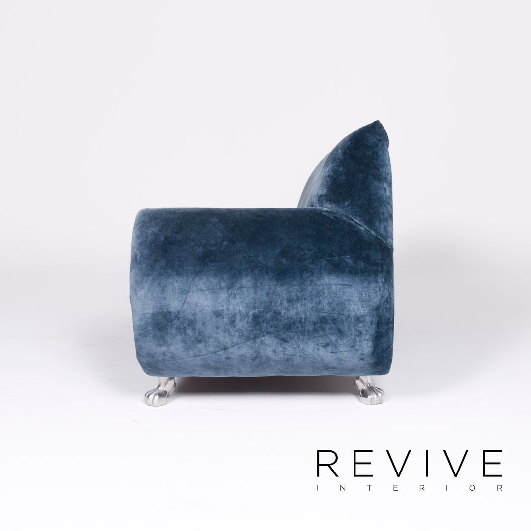 Bretz Gaudi Designer Samt Sofa Blau Dreisitzer Couch Récamière #8522