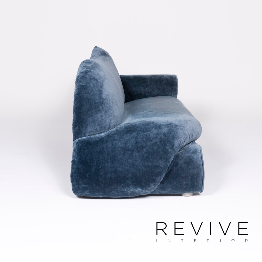 Bretz Gaudi designer velvet sofa blue three-seater couch Récamière #8522