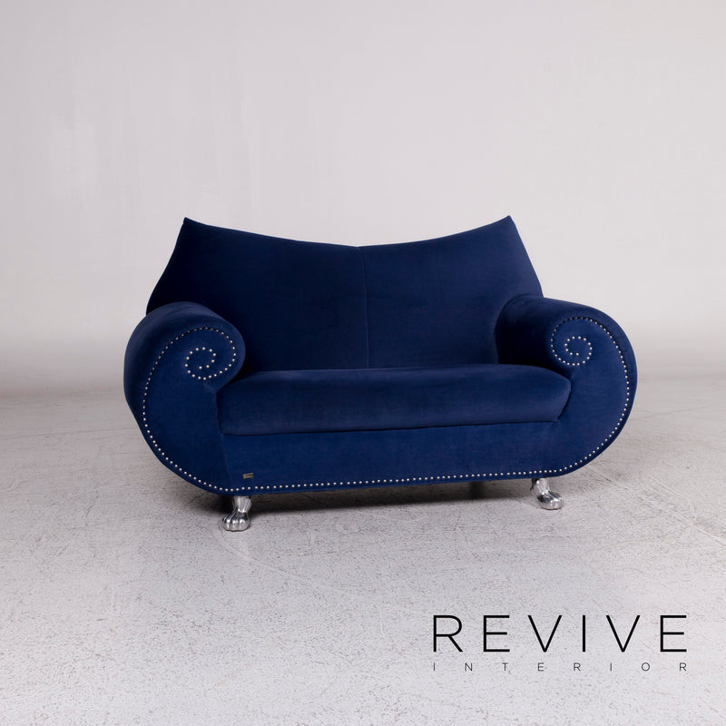 Bretz Gaudi Samt Stoff Sofa Blau Zweisitzer Couch 