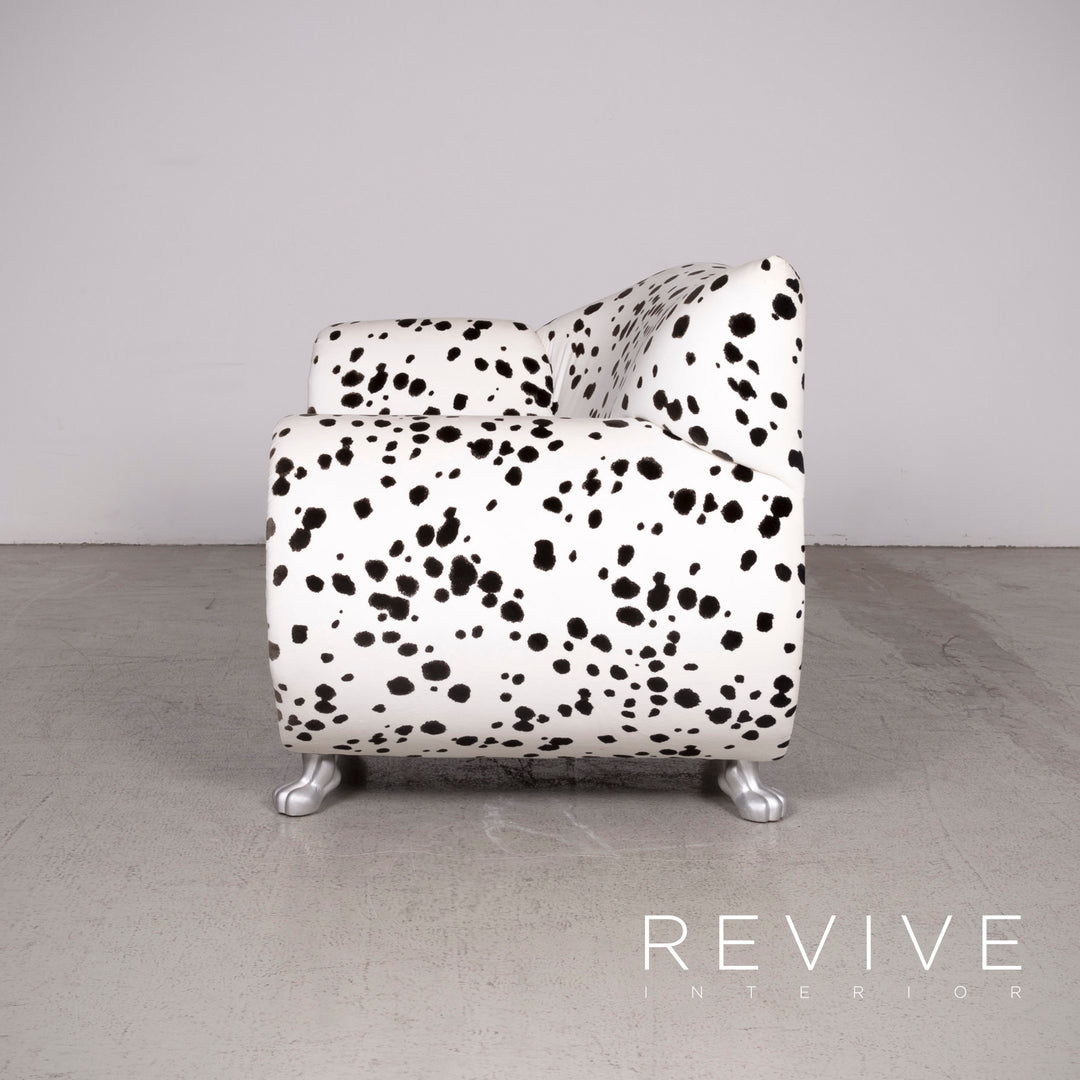 Bretz Gaudi Designer Stoff Sessel Weiß Dalmatiner Muster Stuhl mit Hocker #7807