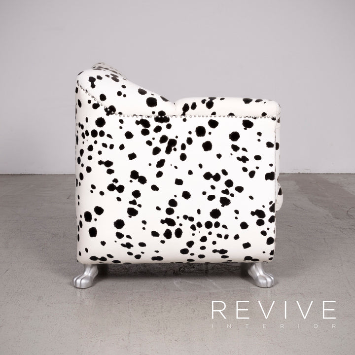 Bretz Gaudi Designer Stoff Sessel Weiß Dalmatiner Muster Stuhl mit Hocker #7807