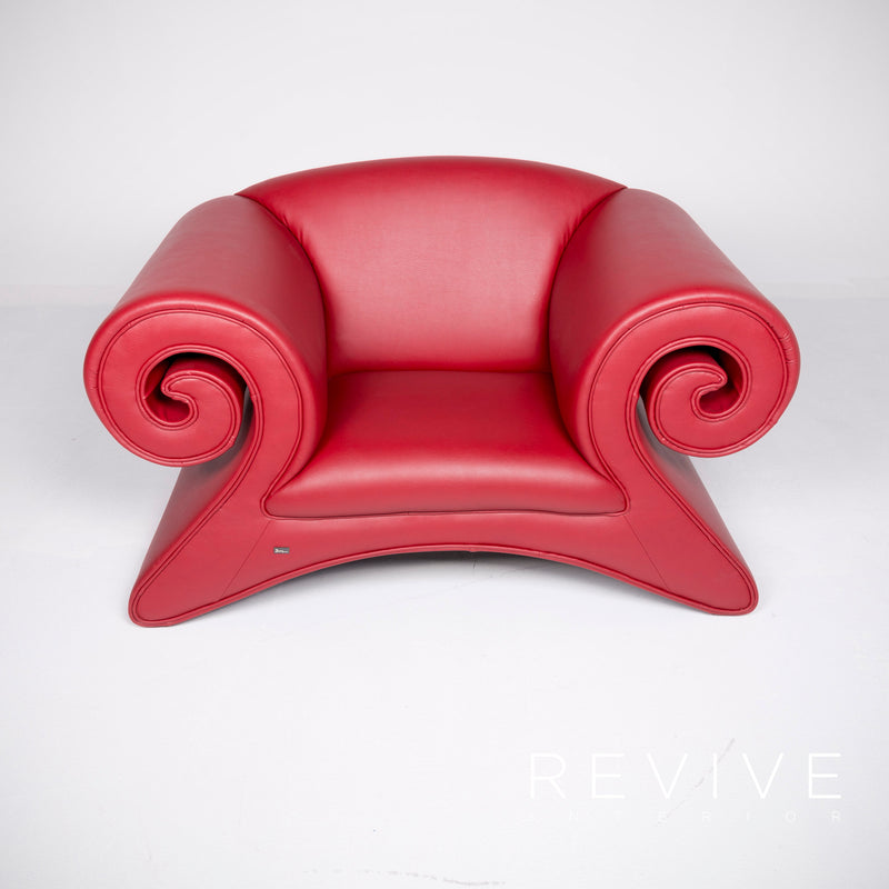 Bretz Mammut Designer Kunstleder Sofa Sessel Garnitur Rot Dreisitzer Couch Sessel 