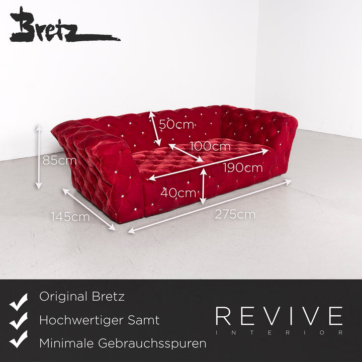 Bretz Marilyn Designer Samt Sofa Rot Viersitzer #8022