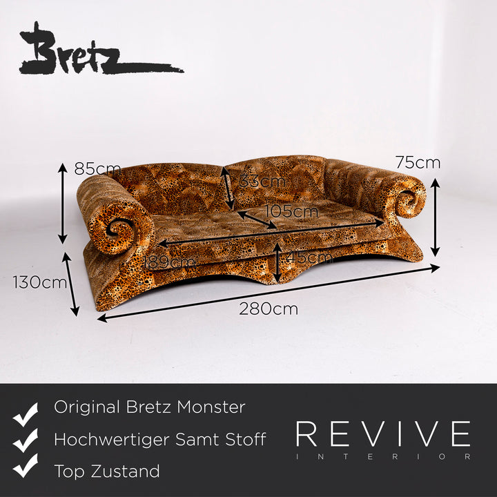 Bretz Monster velvet fabric sofa brown ocher brown patterned leo print leo pattern #11203