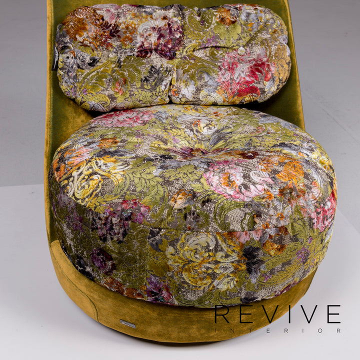 Bretz Napali A 126 Velvet Fabric Armchair Green Pattern 360 Degree Rotatable Swivel Chair #10520
