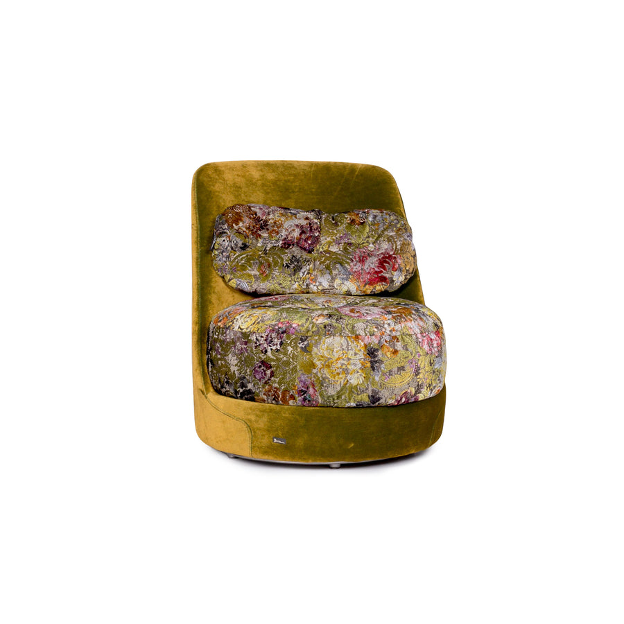 Bretz Napali A 126 Velvet Fabric Armchair Green Pattern 360 Degree Rotatable Swivel Chair #10520
