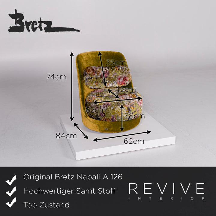Bretz Napali A 126 Velvet Fabric Armchair Green Pattern 360 Degree Rotatable Swivel Chair #10520