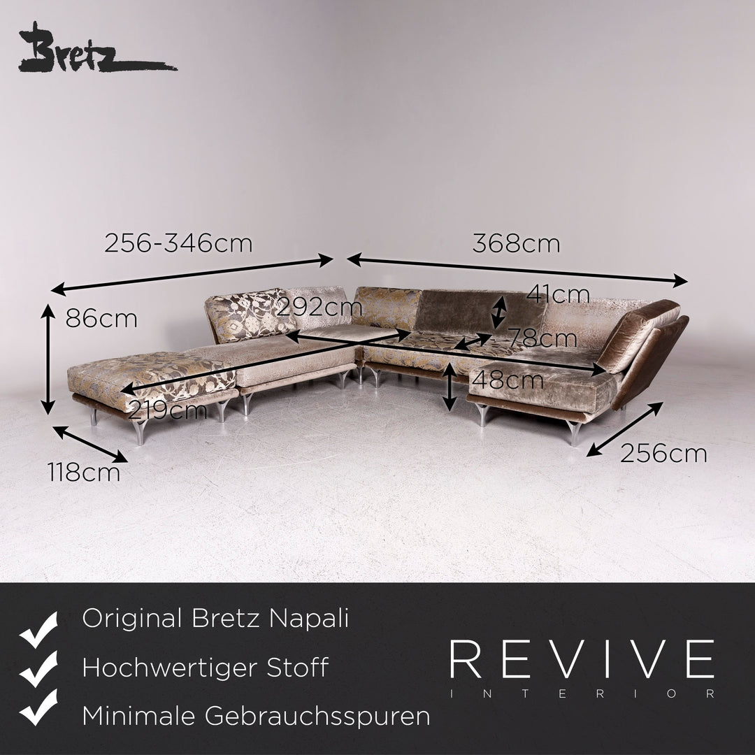 Bretz Napali Velvet Fabric Corner Sofa Gray Silver Patterned Sofa Couch #9874