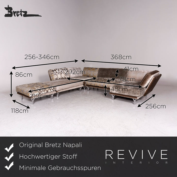 Bretz Napali Velvet Fabric Corner Sofa Gray Silver Patterned Sofa Couch #9874