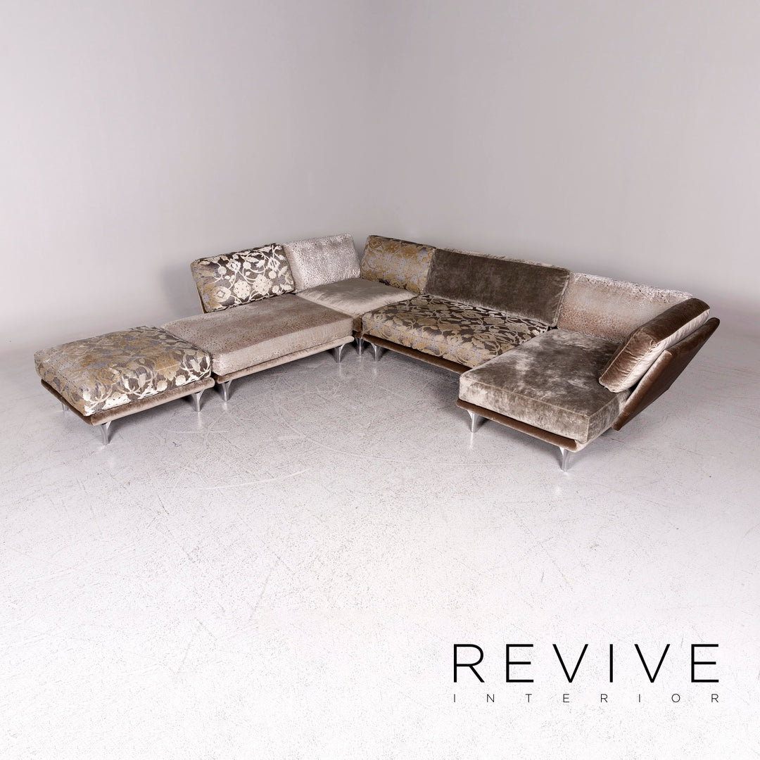 Bretz Napali Velvet Fabric Corner Sofa Gray Silver Patterned Sofa Couch #9874