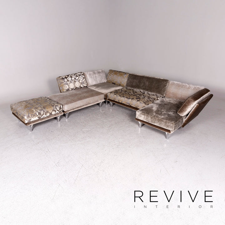 Bretz Napali Velvet Fabric Corner Sofa Gray Silver Patterned Sofa Couch #9874