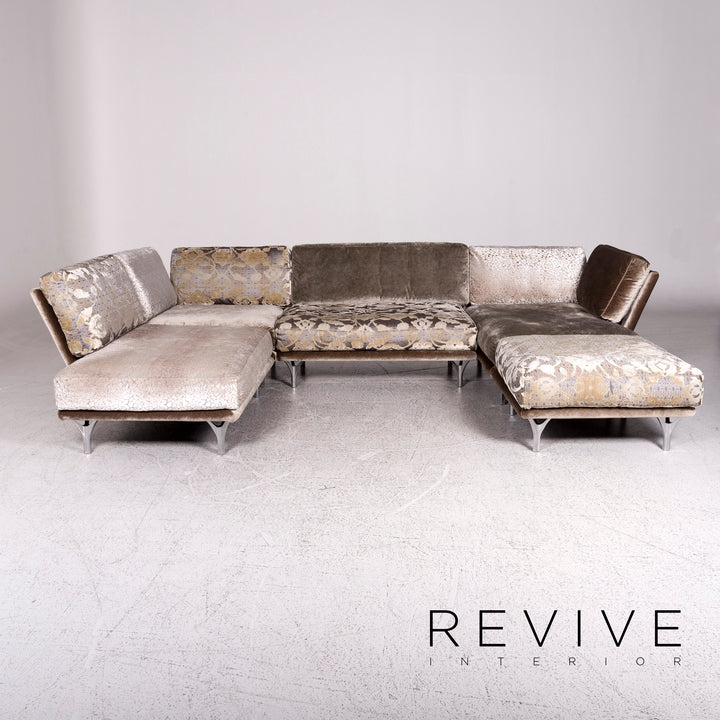Bretz Napali Velvet Fabric Corner Sofa Gray Silver Patterned Sofa Couch #9874