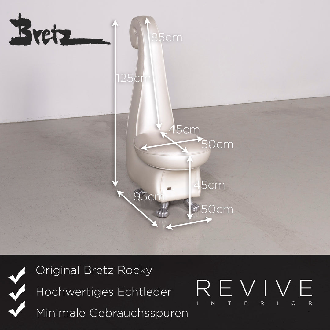 Bretz Rocky Designer Leather Armchair White Mother of Pearl Chair #7378
