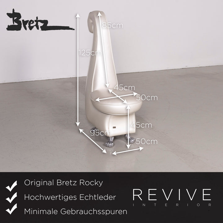 Bretz Rocky Designer Leather Armchair White Mother of Pearl Chair #7378