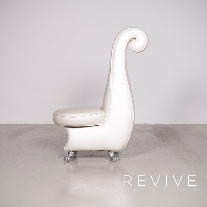 Bretz Rocky Designer Leather Armchair White Mother of Pearl Chair #7378