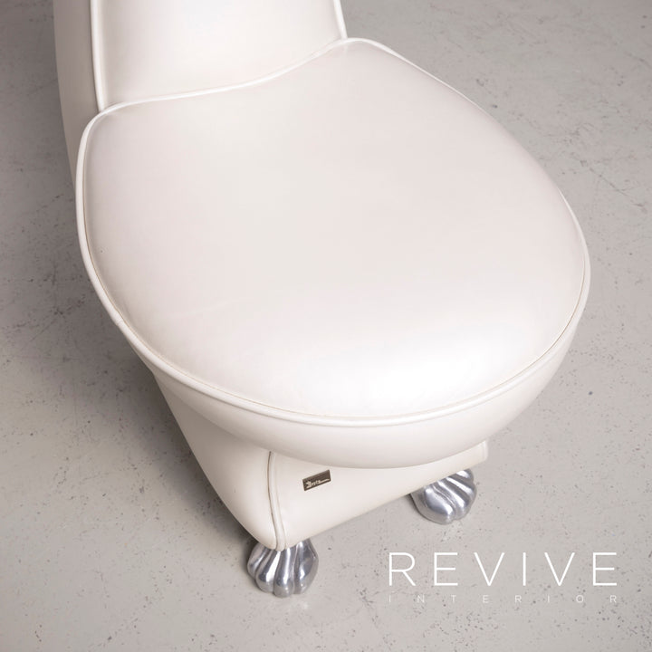 Bretz Rocky Designer Leather Armchair White Mother of Pearl Chair #7378