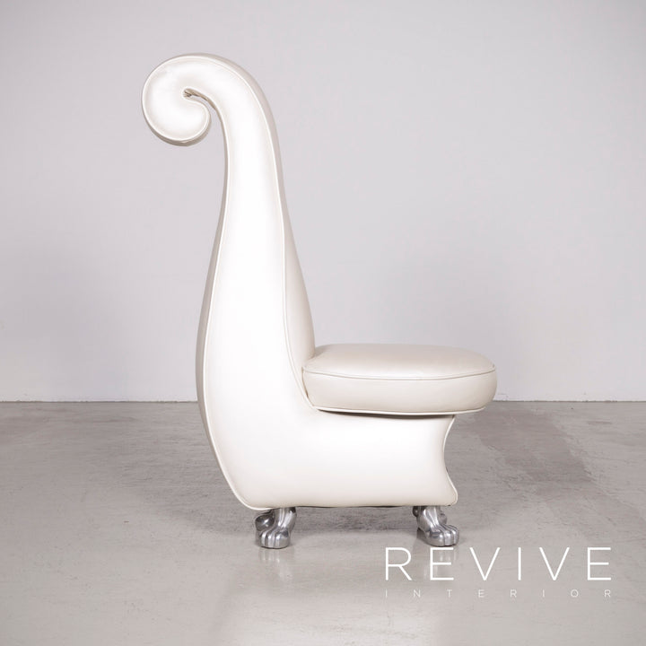 Bretz Rocky Designer Leather Armchair White Mother of Pearl Chair #7378